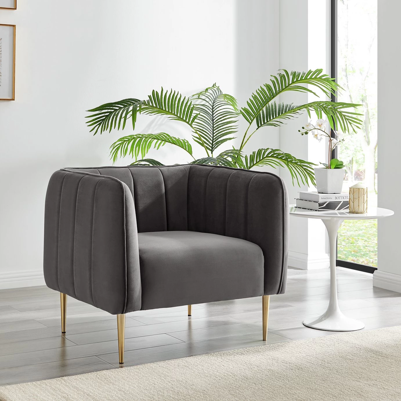 Habitat Lola Velvet Armchair - Charcoal 2 Habitat Lola Velvet Armchair - Charcoal - Image 2