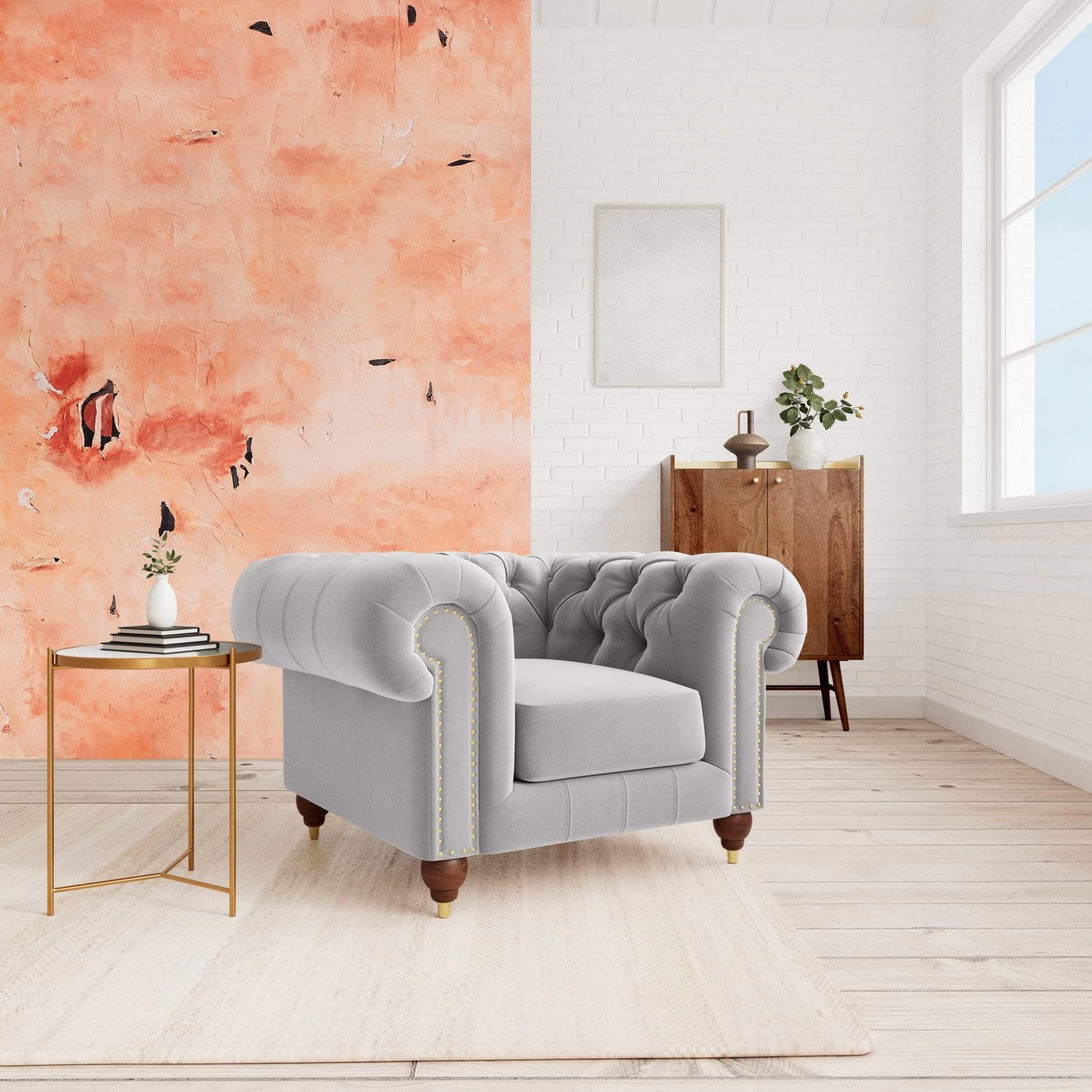 Swoon Winston Velvet Armchair - Silver Grey 2 Swoon Winston Velvet Armchair - Silver Grey - Image 2