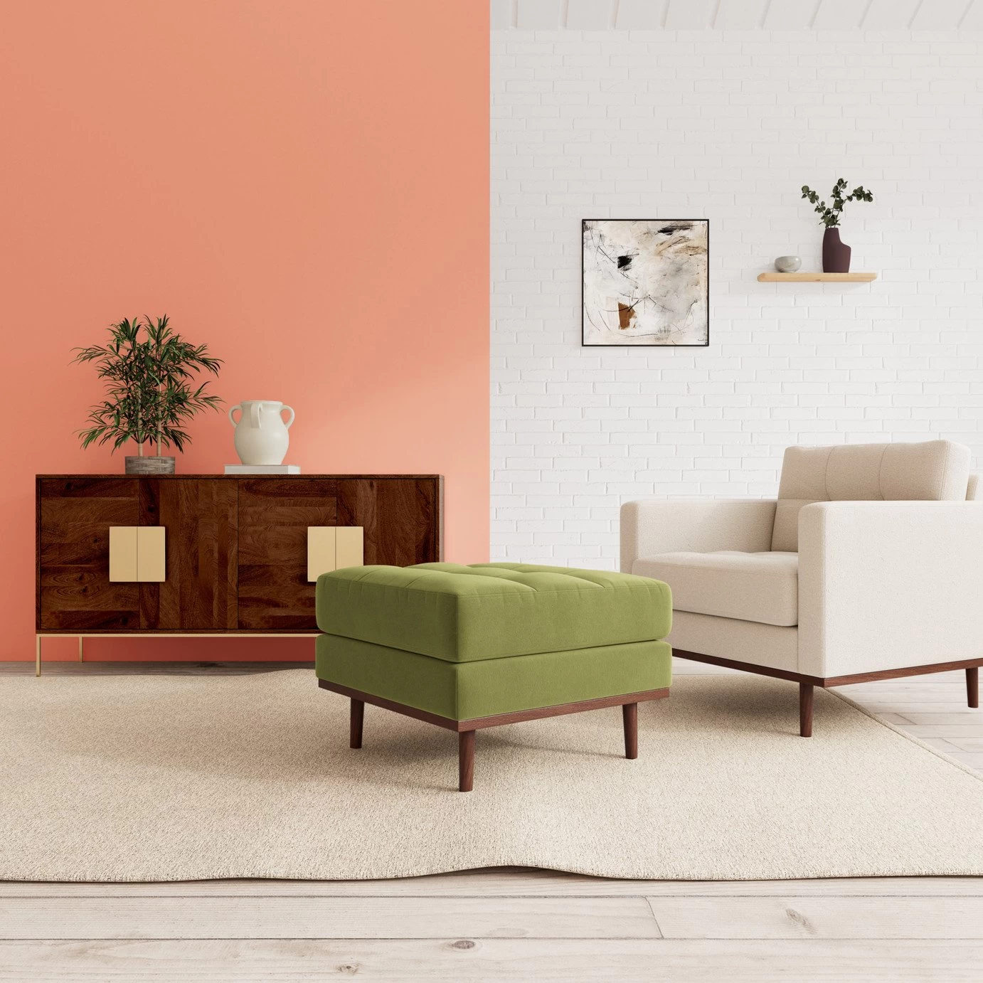 Swoon Berlin Velvet Ottoman Footstool - Fern Green 2 Swoon Berlin Velvet Ottoman Footstool - Fern Green - Image 2