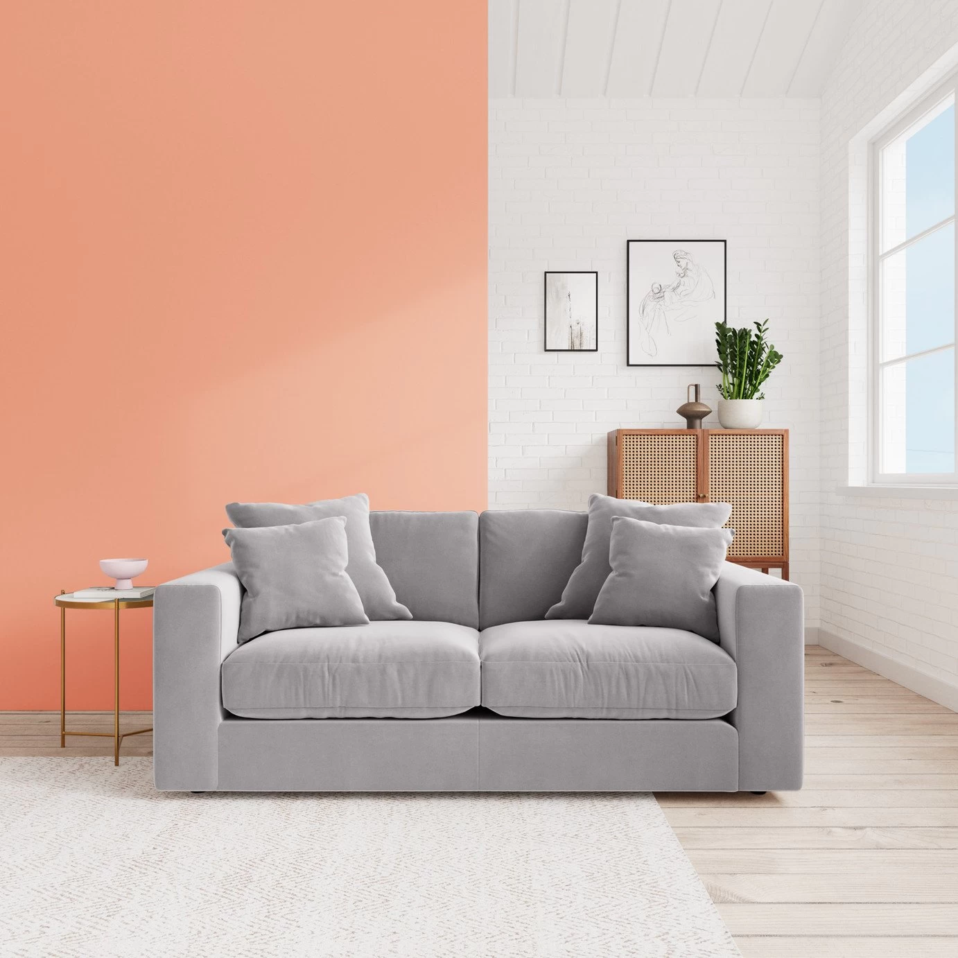 Swoon Althaea Velvet 2 Seater Sofa - Silver Grey 2 Swoon Althaea Velvet 2 Seater Sofa - Silver Grey - Image 2