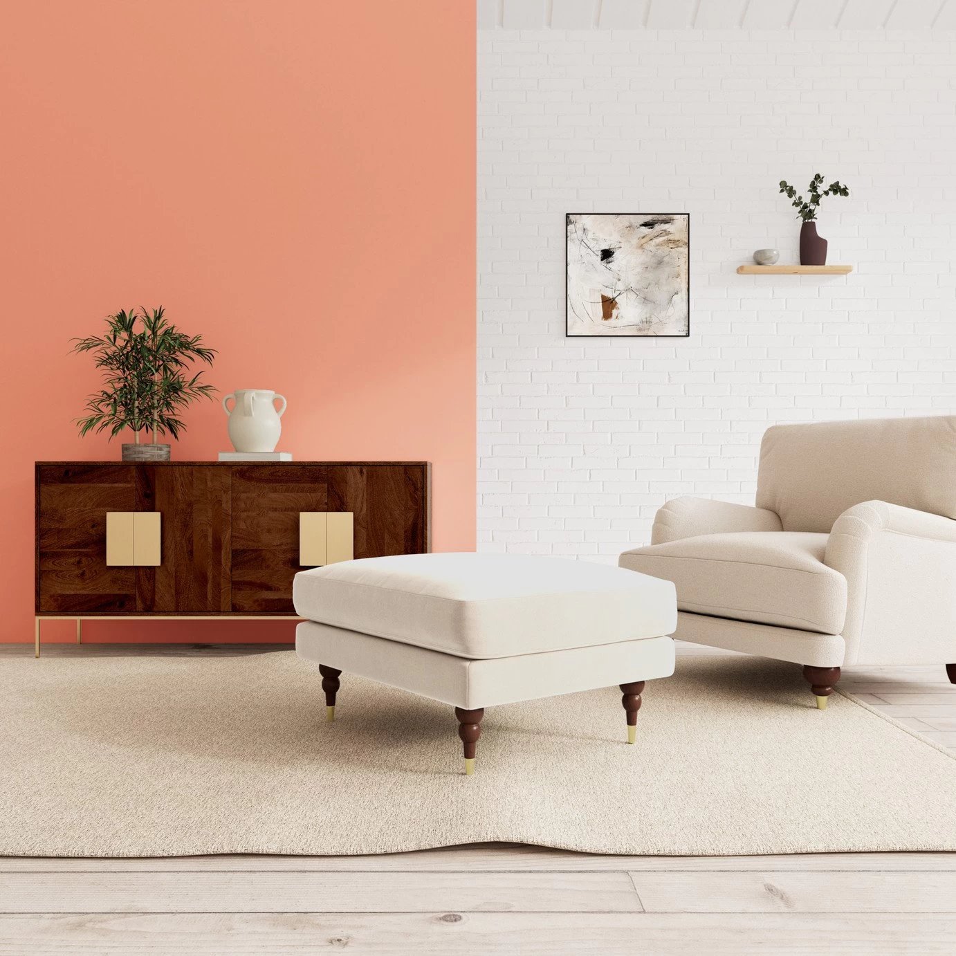 Swoon Charlbury Velvet Ottoman Footstool - Taupe 2 Swoon Charlbury Velvet Ottoman Footstool - Taupe - Image 2