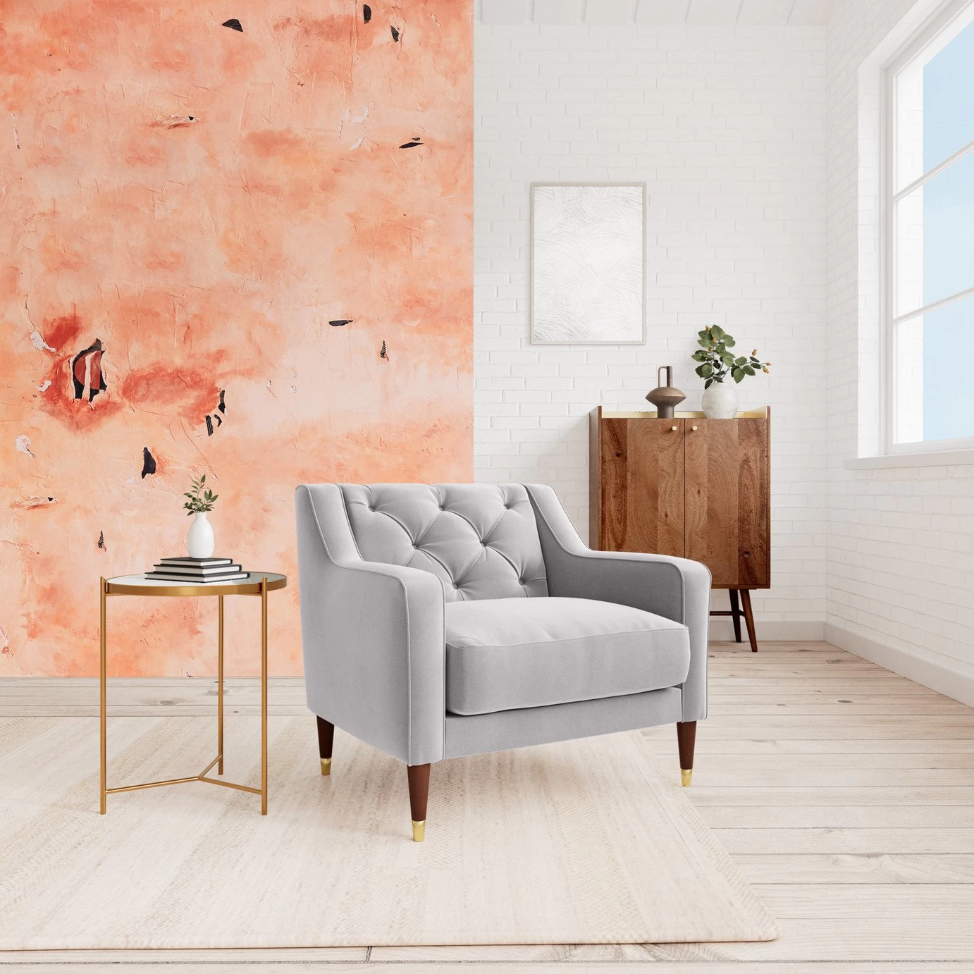 Swoon Pritchard Velvet Armchair - Silver Grey 2 Swoon Pritchard Velvet Armchair - Silver Grey - Image 2