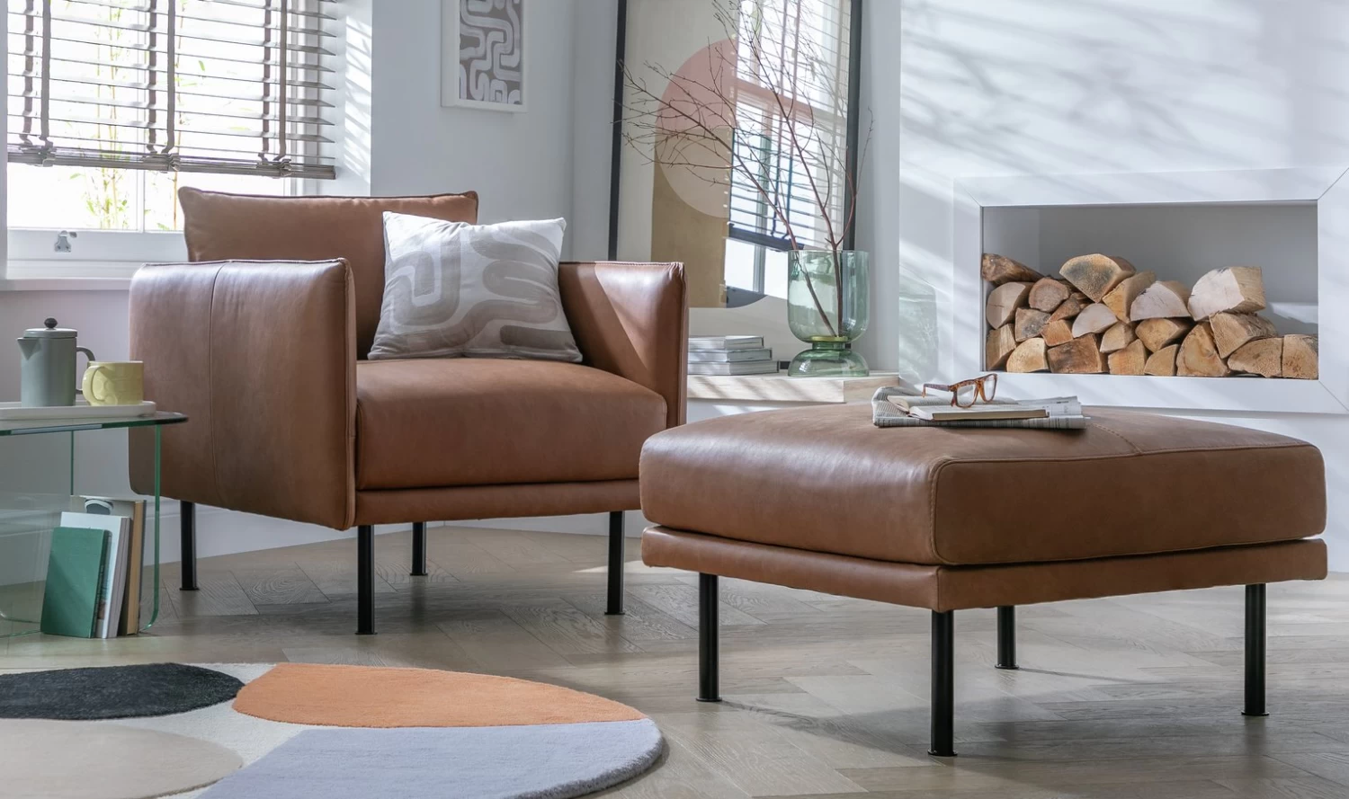 Habitat Moore Leather Ottoman Footstool - Tan 5 Habitat Moore Leather Ottoman Footstool - Tan - Image 5