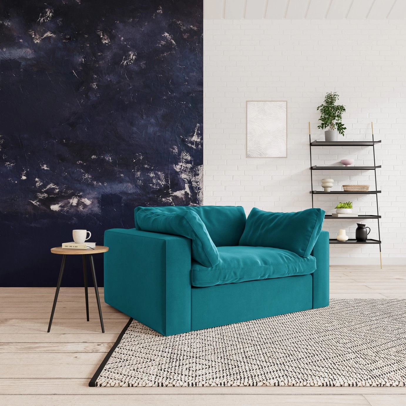 Swoon Seattle Velvet Cuddle Chair - Kingfisher Blue 2 Swoon Seattle Velvet Cuddle Chair - Kingfisher Blue - Image 2