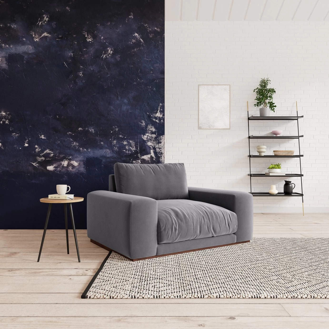 Swoon Denver Velvet Cuddle Chair - Granite Grey 2 Swoon Denver Velvet Cuddle Chair - Granite Grey - Image 2