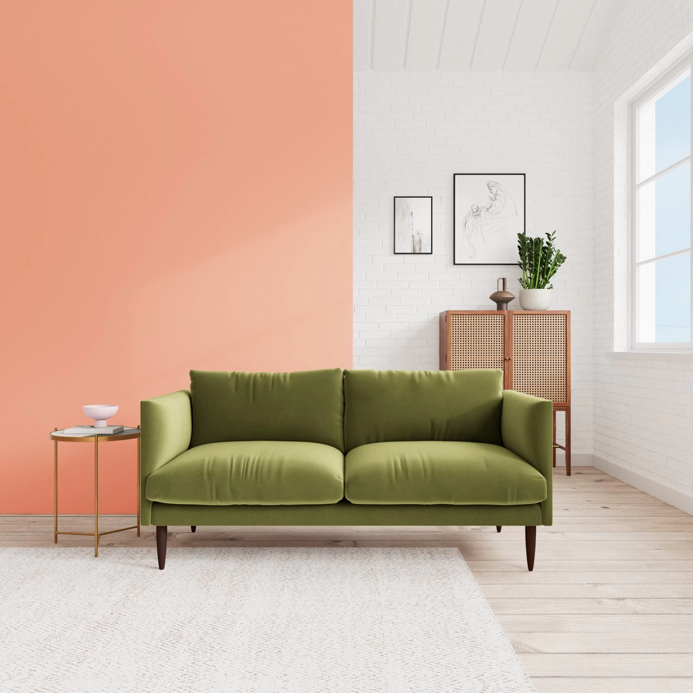 Swoon Luna Velvet 2 Seater Sofa - Fern Green 2 Swoon Luna Velvet 2 Seater Sofa - Fern Green - Image 2