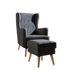 Habitat Callie Fabric Chair Armchair With Footstool-Charcoal