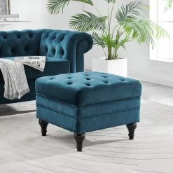 Habitat Chesterfield Velvet Storage Footstool - Blue -Habitat Shop 3369683 R Z004A