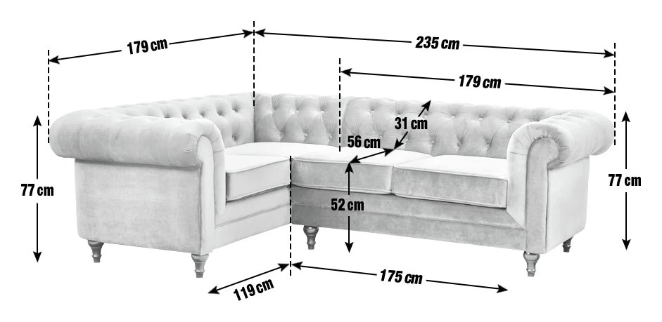 Habitat Chesterfield Right Hand Corner Sofa-Light Grey 4 Habitat Chesterfield Right Hand Corner Sofa-Light Grey - Image 4