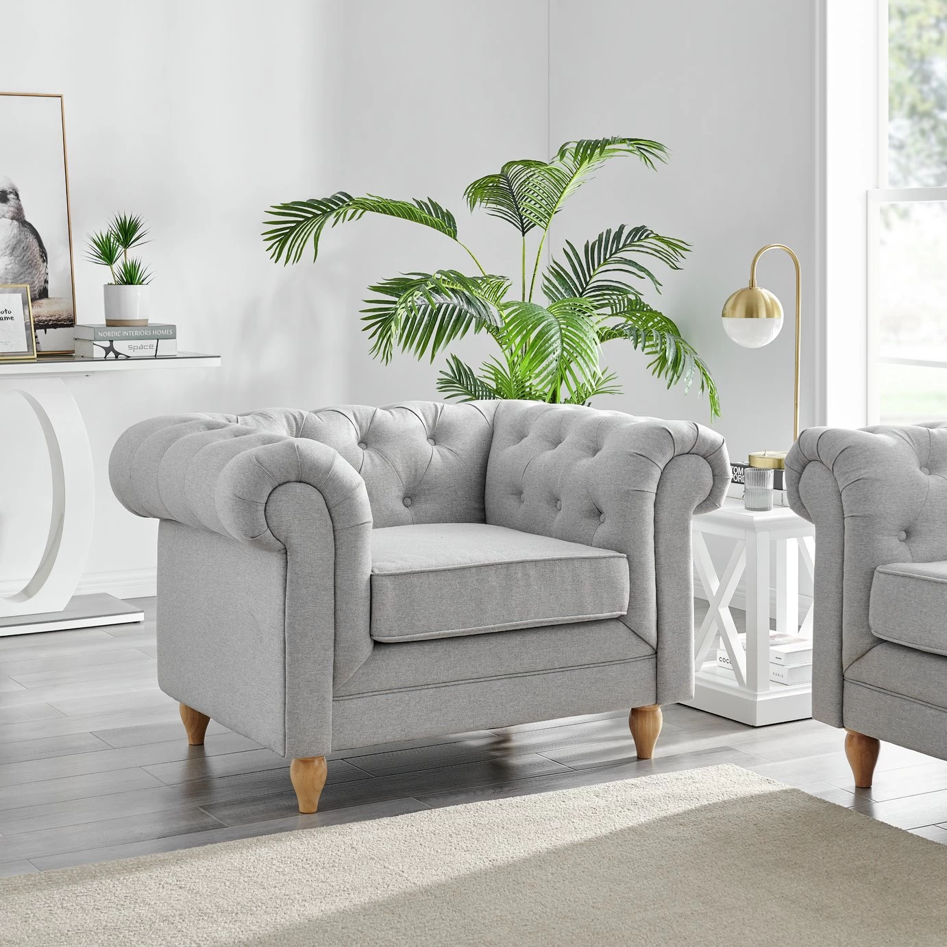Habitat Chesterfield Fabric Armchair - Light Grey 2 Habitat Chesterfield Fabric Armchair - Light Grey - Image 2