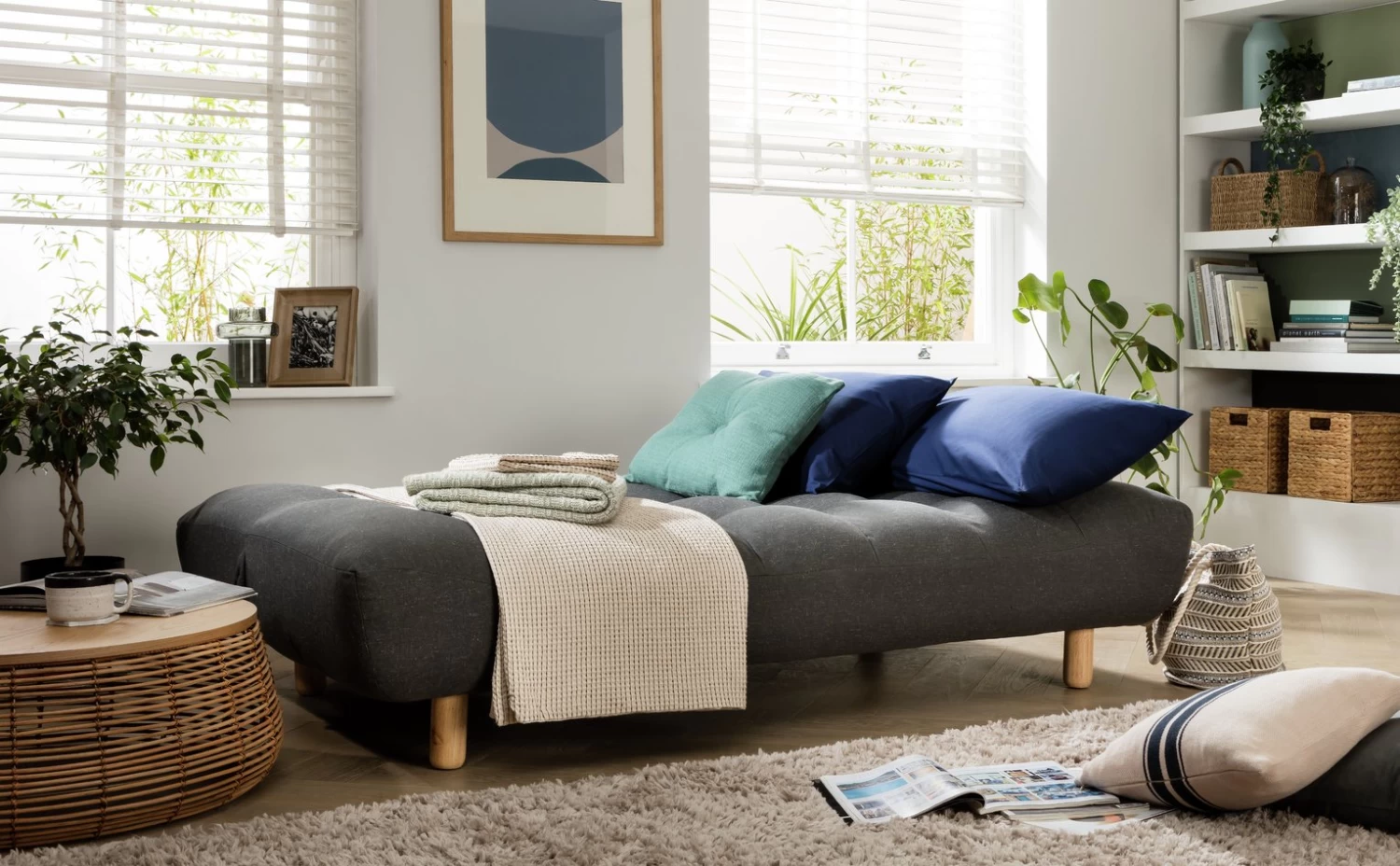 Habitat Kota 3 Seater Fabric Clic Clac Sofa Bed - Charcoal 8 Habitat Kota 3 Seater Fabric Clic Clac Sofa Bed - Charcoal - Image 8