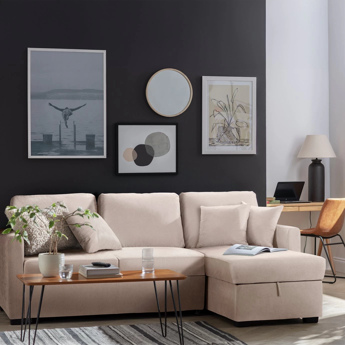 Habitat Reagan Right Corner Chaise Sofa Bed - Natural 2 Habitat Reagan Right Corner Chaise Sofa Bed - Natural - Image 2