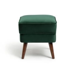 Habitat Callie Velvet Footstool - Forest Green