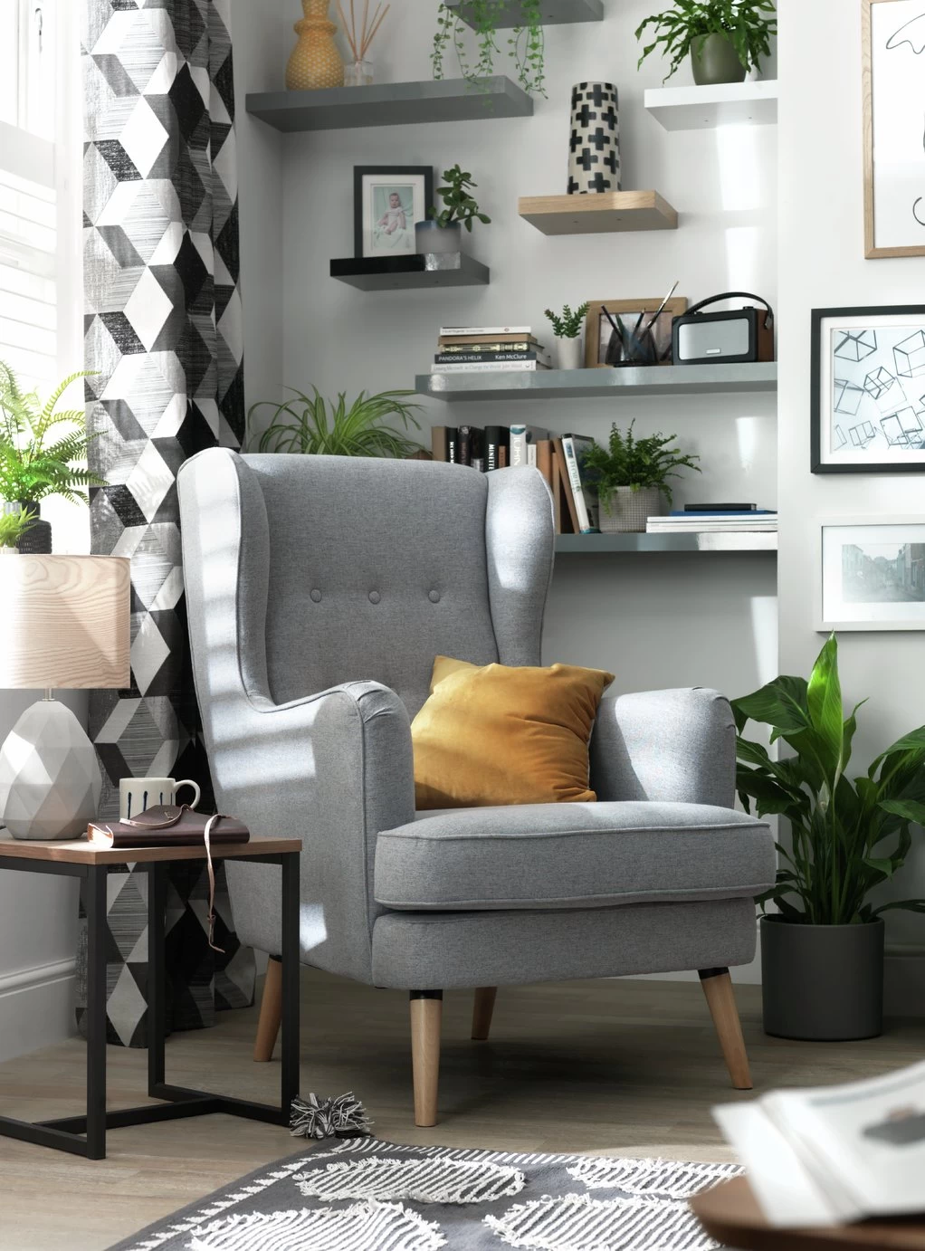 Habitat Callie Fabric Wingback Chair- Light Grey 2 Habitat Callie Fabric Wingback Chair- Light Grey - Image 2