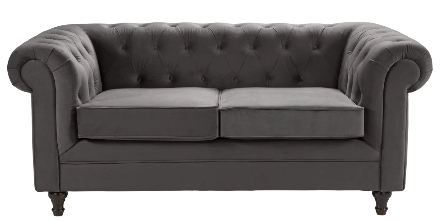 Habitat Chesterfield Velvet 2 Seater Sofa - Charcoal 1 Habitat Chesterfield Velvet 2 Seater Sofa - Charcoal
