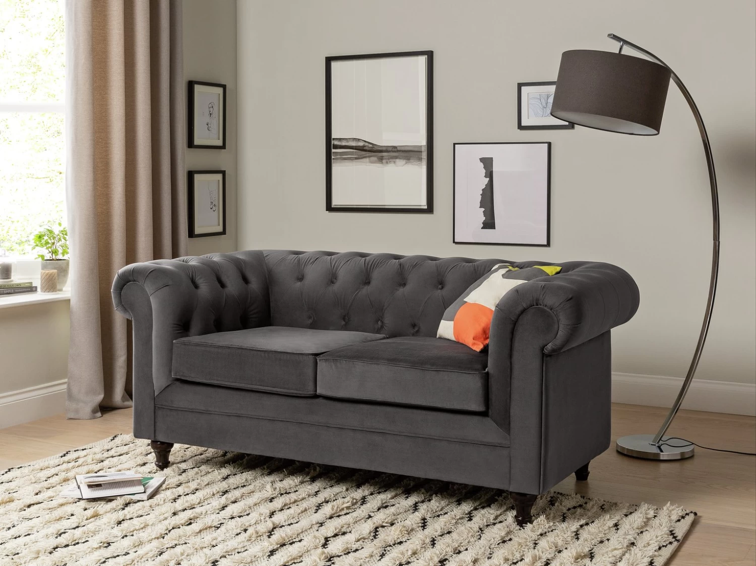 Habitat Chesterfield Velvet 2 Seater Sofa - Charcoal 3 Habitat Chesterfield Velvet 2 Seater Sofa - Charcoal - Image 3