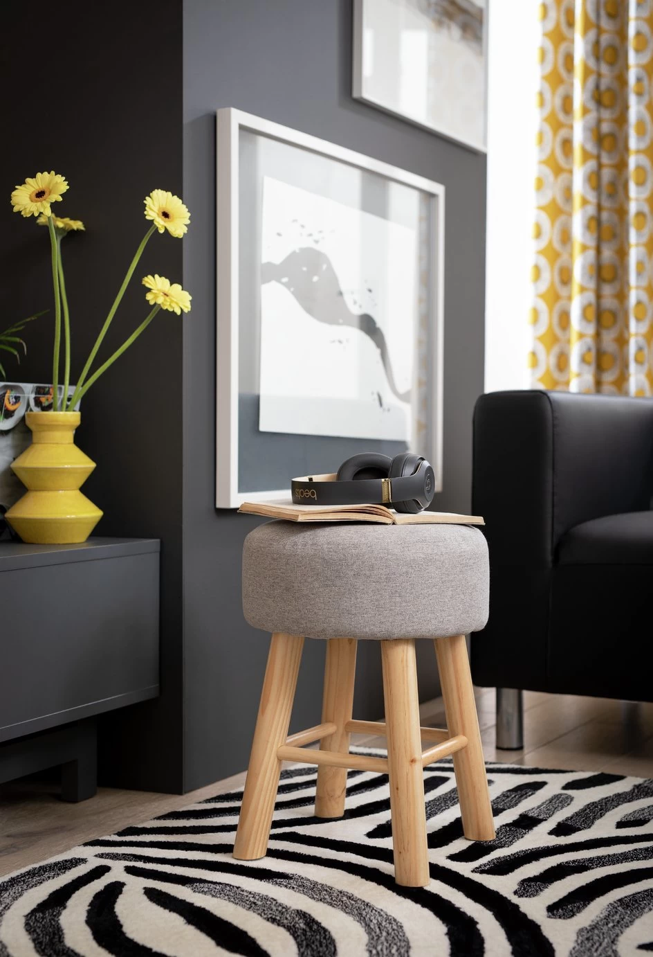 Habitat Sophie Small Fabric Stool - Light Grey 2 Habitat Sophie Small Fabric Stool - Light Grey - Image 2