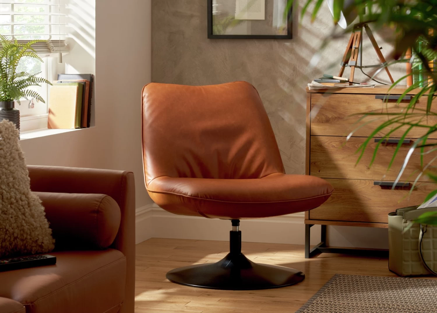 Habitat Nanna Faux Leather Swivel Chair - Tan 2 Habitat Nanna Faux Leather Swivel Chair - Tan - Image 2