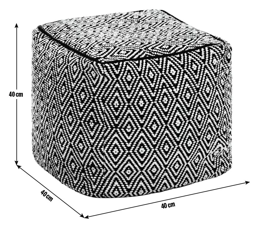 Kaikoo Durrie Cotton Footstool - Black & White 3 Kaikoo Durrie Cotton Footstool - Black & White - Image 3